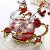 Tasses tasses à café en verre émaillé Rose rouge, verres résistants à la chaleur faits à la main, tasse d'eau, verres pour amoureux, cadeau de mariage 234P