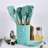 9/11/12 pièces ustensiles de cuisine en silicone ensemble spatule antiadhésive pelle manche en bois outils de cuisine ensemble avec boîte de rangement outils de cuisine T276j