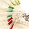 6Pcs set Reusable Mesh Produce Bags Non Plastic Cotton Vegetable Bags Washable See-through Drawstring For Shopping FP296W