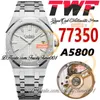 TWF 34mm 77350 A5800 Automatisk Lady Watch 50 -årsjubileum Vit texturerade Dial Stick Markers Rostfritt stål Armband Super Edition Womens Watches TrustyTime001