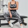 2PCS Camouflage Camo Yoga Set Sport Tragen Frauen Gym Fitness Kleidung Booty Scrunch Leggings Bh GYM Anzug Femme 220330