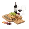 Bamboo Cheese Board Set With Cutlery In Slide-Out Drawer Including 4 Stainless Steel LNIFE and Serving Utensils253u