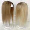 Lace Wigs 10X14CM Blonde Ombre #613 Two Tone Remy Human Hair Topper for Women 35cm Silk Skin Base Toupee with 3 Clips Can Cut Fringe Bangs 231208