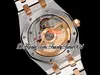 TWF 34 mm 77350 A5800 automatisch dameshorloge 50e verjaardag tweekleurig roségoud witte getextureerde wijzerplaat Stick S stalen armband Super Edition dameshorloges trustytime001