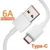 High Speed ​​6a Super Fast Charge 66W USB C Laddning Kabel Snabb laddare för Huawei Xiaomisamsung S8 S9 S10 Note10 Typ C Datakabel