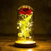 Cadeau de Saint-Valentin pour petite amie Rose éternelle LED Fleur en aluminium avec couvercle en verre Fête des mères Faveurs de mariage Cadeau de demoiselle d'honneur 310A