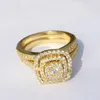 Anéis de casamento 2pcs anéis de noivado para mulheres originais 925 prata esterlina anel conjunto 14k banhado a ouro nupcial 2ct redondo corte laboratório diamante jóias 231208