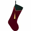 Calza di velluto rosso verde con decorazione di nappe Calzini Calza di Natale Nuovo arrivo Set da 2 pezzi338m