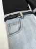 Jeans para mujer DEAT Moda Jeans para mujer Cintura alta Recta Patchwork PU Hebilla de cuero Streetwear Pantalones de mezclilla Tendencia de primavera 17A2013H 231208