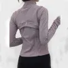 Lu Lemens Tenues à manches longues de yoga Veste de sport courte pour femmes Zip Fitness Hiver Chaud Gym Top Activewear Manteaux de course Vêtements d'entraînement Femme