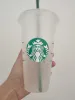 Starbucks 24oz/710 ml plastmugg återanvändbar klar dricka platt botten kopp pelarform lock halm mugg bardian dhl