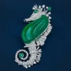 Pins Broches Wong Chuva Vintage 100% 925 Sterling Sliver 15 * 30 MM Esmeralda Alto Carbono Diamante Gemstone Seahorse Broche Broches Fine Jewelry 231208