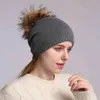 Automne hiver pompon bonnet chapeau femmes tricoté laine Skullies bonnets décontracté femmes casquette réel fourrure de raton laveur chapeaux 220112307J