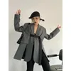 Dameskostuums Blazers M-4Xl Streetwear Blazer Dames Lint Split Colbert Koreaans Grijs Oversized Jas Elegant Casual All Match Uitloper Lente Herfst 231208