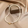 S925 designer halsband sterling silver stor pärla halsband mode Fritillaria Pendant Hummer Button Designer smycken halsband