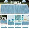 Table Skirt 183X75cm Blue Tulle Tablecloth Wedding Baby Shower Table Skirt Rectangle Ruffle Tutu Table Cloth for Gender Reveal Table Decor 231208