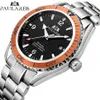 Automático auto vento mecânico pulseira de aço inoxidável simples laranja azul moldura james bond 007 estilo data negócios relógio masculino t200311237b