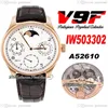 V9F 503302 Calendário Perpétuo A52610 Relógio Masculino Automático Rosa Ouro Branco Dial Fase da Lua Reserva de Energia Marrom Pulseira de Couro Super 315V