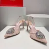 2024新しいRene Caovilla Sandals Women 7.5cm Heil Heel Crystal Decoration Luxury Designer Shoesカジュアルスリングバックバックルポイントメッシュウェディングシューズ