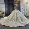 2024 Femmes Robe De Mariée De Luxe Perlée Manches Longues Robe De Bal Robes De Mariée Cristal En Mousseline Appliques Dentelle Illusion Robe De Novia Personnalisée