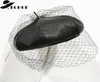 2020 New Fascinating Black Winter Hat Chic Leather French Beret with Veil Mesh Show Fashion Double Layer Women Beret Beanies Cap3085077