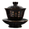Ceramica Zen Gaiwan Buddha Smalto Porcellana Zuppiera da tè Colore blu e nero Creativo Vintage Kung Fu Ciotola Tazza e piattino253i