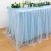 Saia de mesa 183x75cm azul tule toalha de mesa casamento bebê chuveiro saia retângulo plissado tutu pano de mesa para gênero revelar decoração de mesa 231208