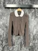 Women's Sweaters Miumiu/miumiu 2023 New Women's Letter Beaded Doll Flip Collar Knitted Cardigan Top Sweater