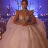 Stunningbride 2024 Luxury Shiny Elegant Wedding Dresses Exquisite Beading Crystal High Neck Long Sleeve Floor Length Bridal Ball Gowns