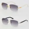 Whole Metal Rimless White Black Plank Arms Sunglasses Large Square Sun Glasses 3 0Thick Lens Diamond Cut Sporty Beach Sunscree2743