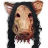 Máscaras de festa Whole-Scary Roanoke Pig Máscara Adultos Rosto Cheio Animal Látex Halloween Horror Masquerade com Cabelo Preto H-0061264E