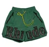 Designer Men RH Limited Rhude Shorts Summer Swim Kort knälängd Hip Hop High Street Sports Training Beach Pants Mens elastiska midja
