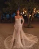 Berta Crystal Sirena Vestidos de novia Fuera del hombro Mangas largas Faldas de lujo Vestido de novia Tren de barrido Ilusión Volver Vestidos de novia