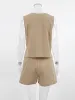 2023 Lente Zomer Dames Effen Kaki Kantoorshorts Set Outfits V-hals 2 Tweedelige bijpassende sets voor