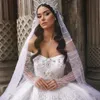 Prachtige bruid 2024 luxe witte prachtige kristallen kralen rechter trein baljurk trouwjurk lange mouwen romantische prinses bruidsjurk