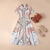 Women's Runway Dresses Slash Neckline Short Sleeves Printed Ruffles High Street Casual Mid Vestidos