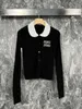 Women's Sweaters Miumiu/miumiu 2023 New Women's Letter Beaded Doll Flip Collar Knitted Cardigan Top Sweater