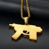 Gyllene pistolform 14k gult guldhalsband hänge med kedja för kvinnor/män is ut bling rhinestones hip hop smycken