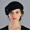 Berets French Berets Caps For Women Fashion 100% Wool Felt Fedora Hat Winter Blue Purple Red Church Female Vintage Cloche Hats 231208