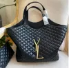 5A Bolsos de hombro de cuero genuino Bolsos de diseño de lujo Icare Maxi Bag Moda Rómbico Piel de cordero Monedero Hombro Grande Tote Mujer Playa Viajes Bolsas de compras Negro