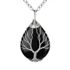 Collana di pietre curative Reiki Albero della vita Filo avvolto Cristalli a goccia Collane con ciondolo Quarzo naturale Pietra preziosa Girocollo Maglione Gioielli per donne Ragazze Regali