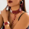Designer Multilayer Imitation Pearl Necklace Choker for Women Red Beads Tassel Short Neck Chain Halloween Party Jewelry