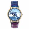 腕時計イルカパターンオーシャンアクアリウム魚ファッションカジュアルメンメンズキャンバスクロスストラップスポーツアナログクォーツウォッチ286G