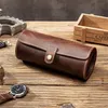 Watch Boxes & Cases Travel Case Roll Organizer Vintage Exquisite Round Shape Leather Storage Bag Unique Gifts For Father Husband L277c