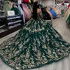 Luxury Green Sweetheart Quinceanera klänningar Guldspets Applique från axeln Sweet 16 Dress Vestido de 15 Anos Prom Bowns