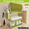 3 Tiers Dish Drainer Stainless Kitchen Dish Rack Storage Shelf Washing Holder Basket Plated LNIFE Sink Drying Organizer Tools C100255u