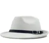 Cappelli a tesa larga Uomo039s Autunno Inverno Bianco Feminino Cappello Fedora in feltro per gentiluomo Bombetta in lana Homburg Jazz Taglia 5658cm9865917