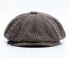 Unisex Autumn Winter Newsboy Caps Män och kvinnor varma tweed åttkantiga hatt för manliga detektivhattar Retro Flat2360995