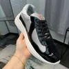 Brand Designer Shoes Fashion Luxury Bright leather men women casual shoes cowhide patchwork canvas Breathable style Couple outdoor sneakers Size 38-45