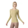 Lu Lu Manica a limone Donna T-shirt lunga da yoga Alta elasticità Traspirante Top da corsa Asciugatura rapida Senza cuciture Donna Abbigliamento da palestra Jogging Fitness Abbigliamento sportivo Abbigliamento sportivo